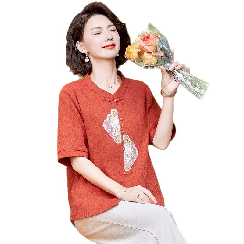 Летний костюм для женщин среднего и старшего возраста, топ с завышенной талией и широкие брюки, комплект из двух предметов, новинка 2025 года, имитация шелка