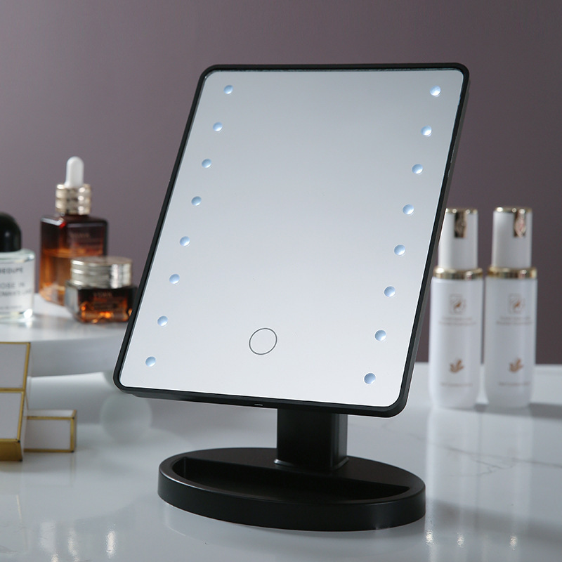 Espejo de maquillaje con luz LED de tres colores, plegable con base, espejo de tocador de escritorio, espejo de tocador con luz, espejo de princesa.