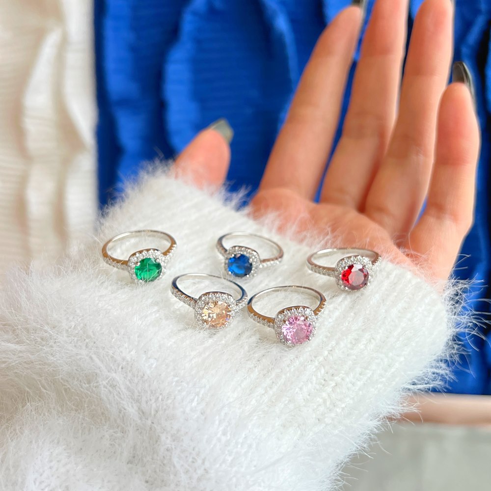 Simple Style Round Silver Plating Inlay Zircon Rings 1 Piece