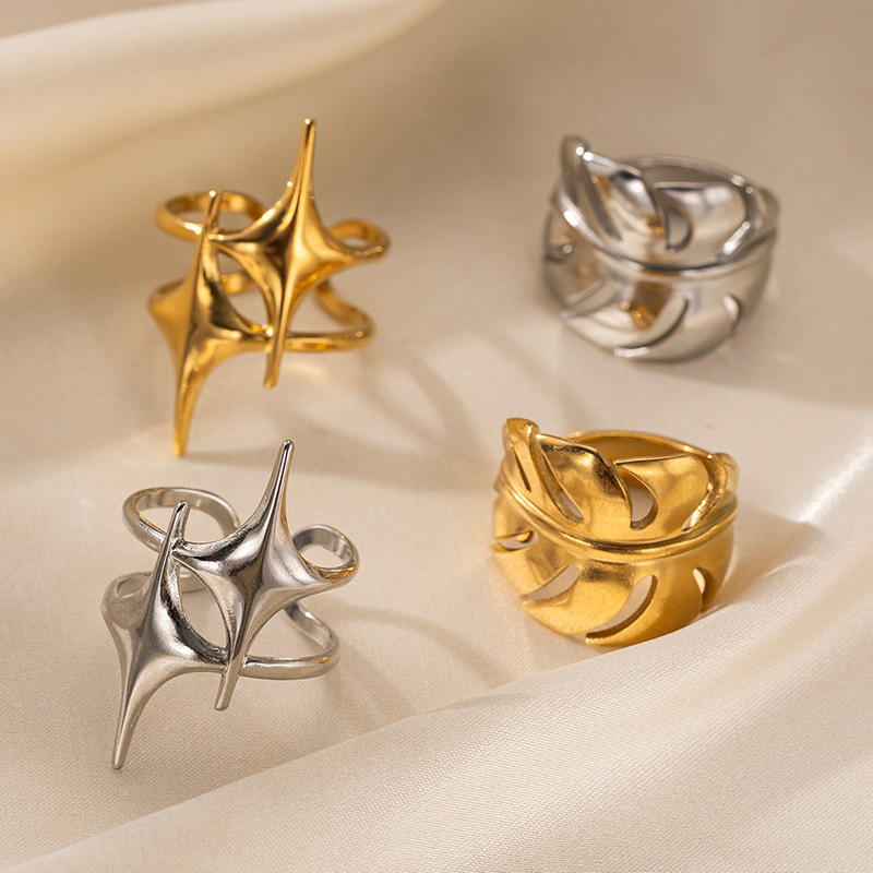TENA Europa y los Estados Unidos hojas transfronterizas estrellas de oro anillo geométrico nicho de diseño de moda lujosa joyas de mano al por mayor mujeres