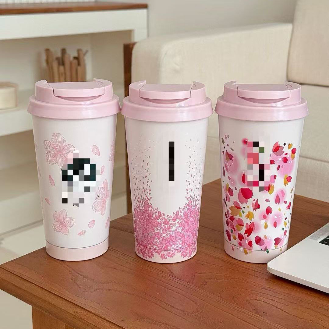 星爸樱花世界咖啡杯304不锈钢高颜值保温杯大容量车载水杯500ml