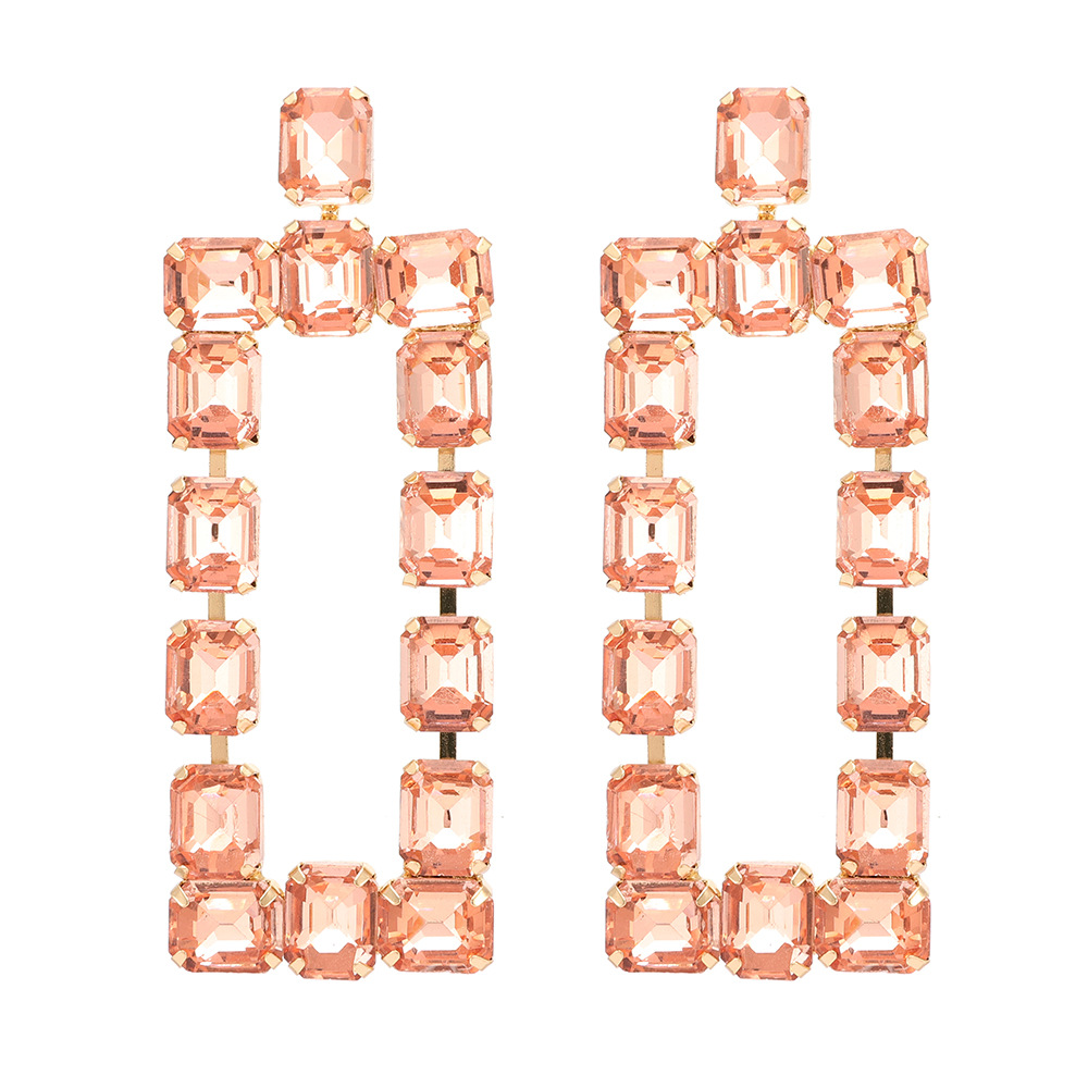 1 Pair Fashion Rectangle Rhinestone Glass Hollow Out Women's Chandelier Earrings display picture 5