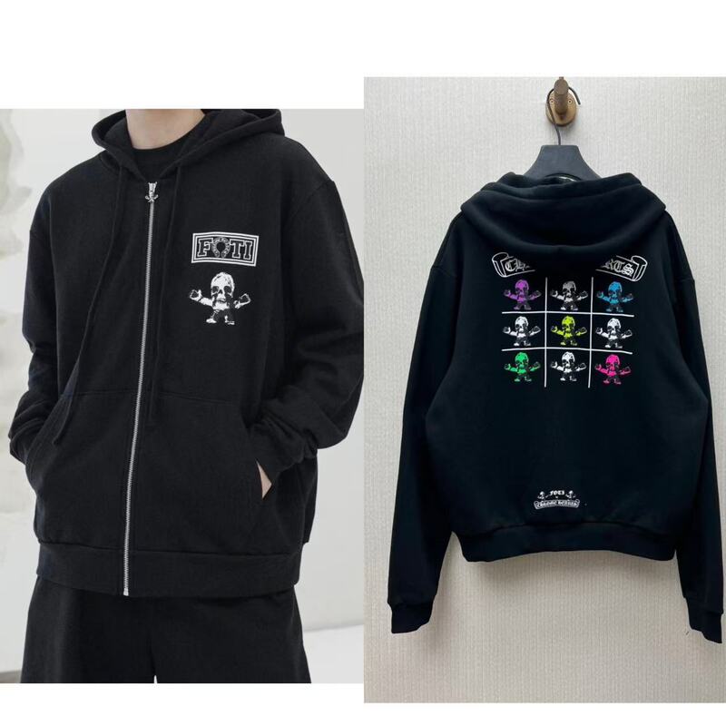 2025 New Cross-Border Ch Sweatshirt Skull Zipper Couple Hooded Sweatshirt Factory Wholesale Trendy Brand a