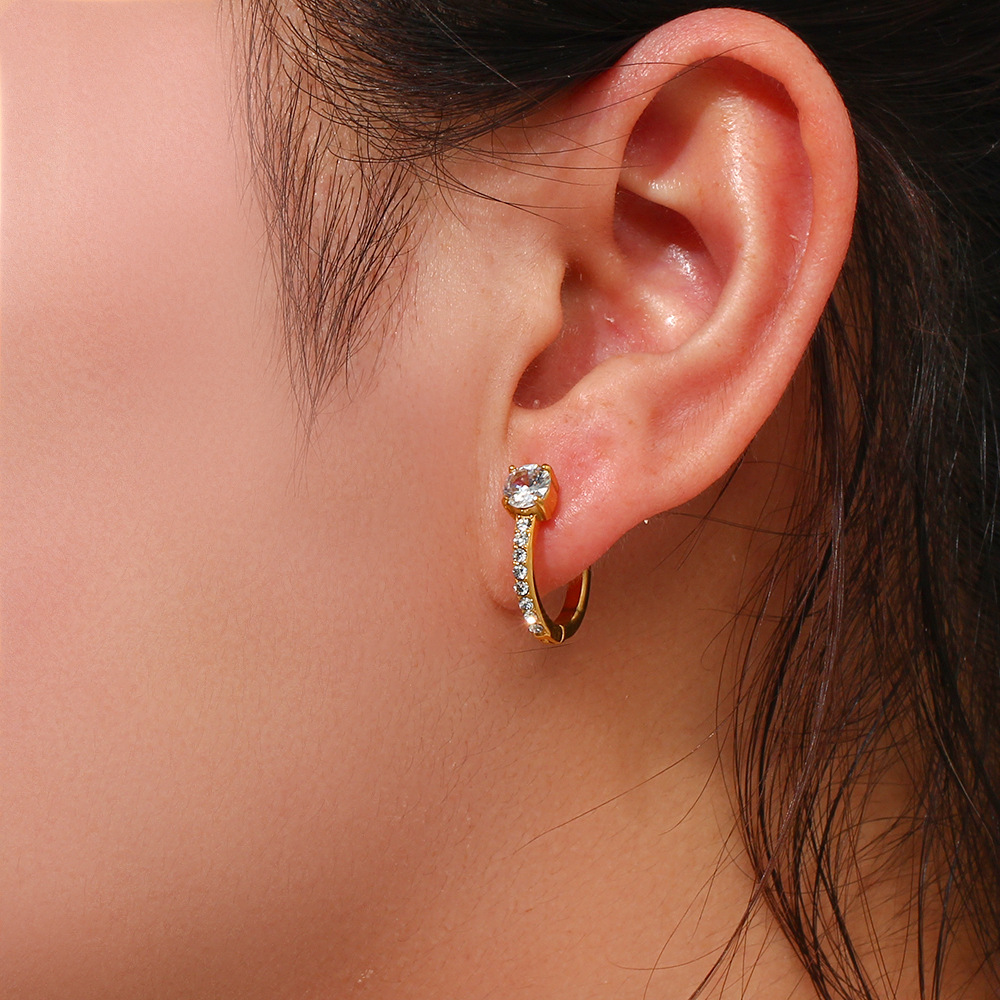 Simple Style Circle Stainless Steel Earrings Inlay Zircon Stainless Steel Earrings display picture 4