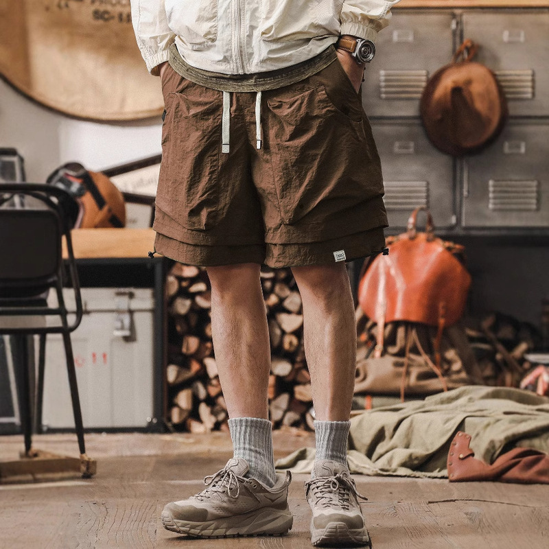 Summer cool feeling ice silk work shorts men's outdoor waterproof quick-drying sports machine can large pocket men's casual pants