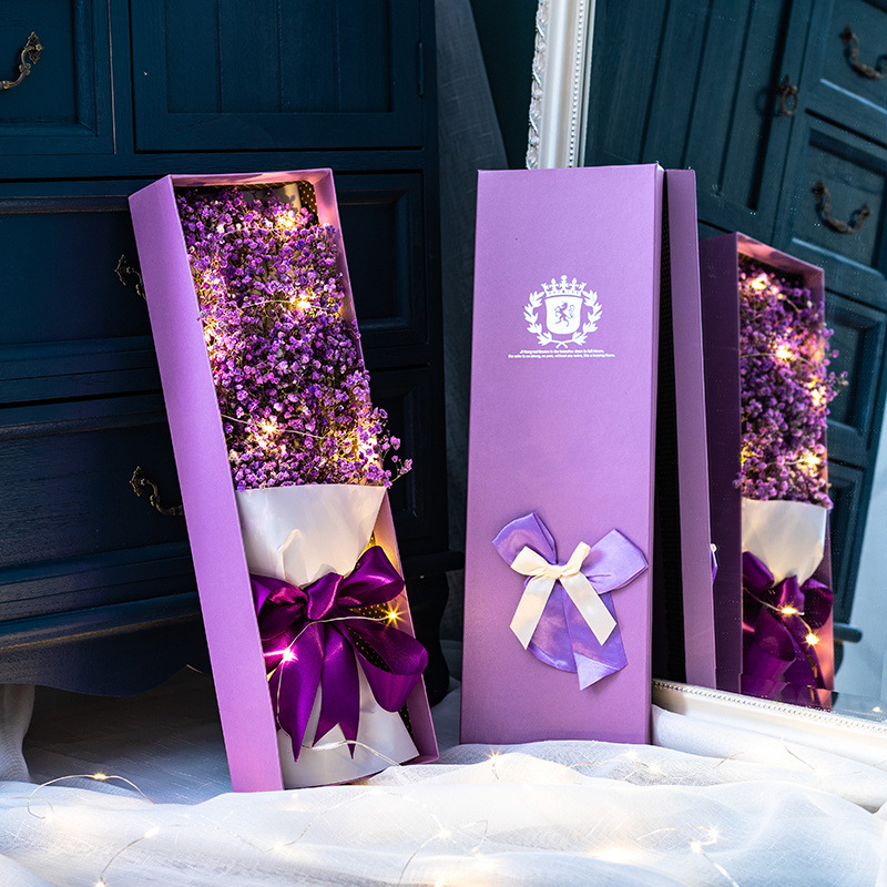 보라색-꽃다발+선물상자+LED조명