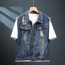春季新款牛仔马甲男美式复古工装坎肩背心休闲户外宽松马夹衣