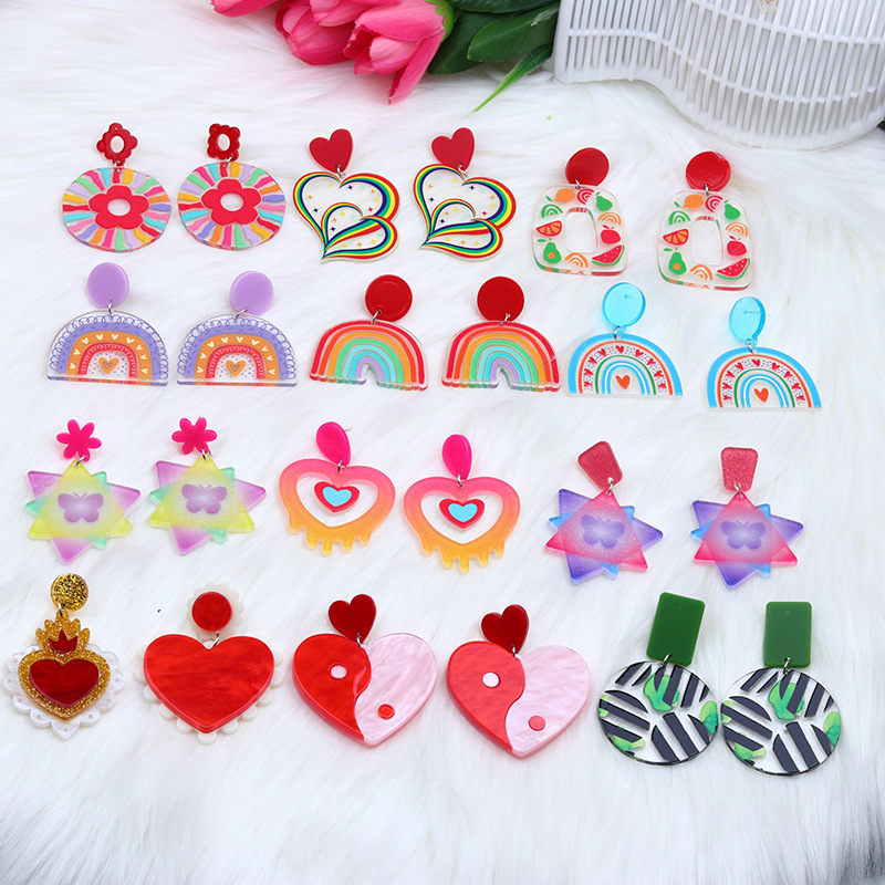 Wholesale Jewelry 1 Pair Cute Heart Shape Arylic Earrings display picture 4