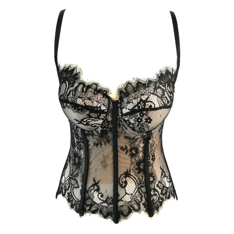 Venta caliente de encaje negro sexy hollow-out camisola desgaste exterior con almohadilla en el pecho base superior tubo superior para las mujeres