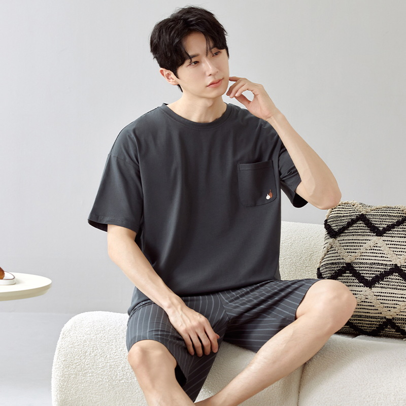 [cross-border] nuevo pijama de hombre de verano de manga corta juvenil de verano pantalones cortos de cuello redondo conjunto de ropa para el hogar