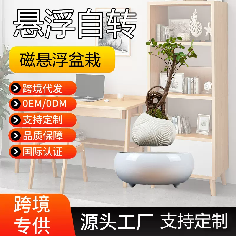 磁悬浮盆栽空中悬浮盆景创意空中盆栽摆件 磁悬浮自转盆栽植物