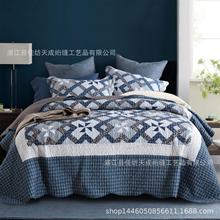 原单出口欧美风格活性磨毛涤棉仿拼块绗缝被床盖跨境热卖款三件套