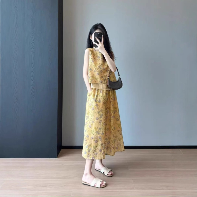 オーガンザ中国風新中国風明るい重工業刺繍中空ノースリーブベスト + スカートスーツ女性 L0616T|undefined