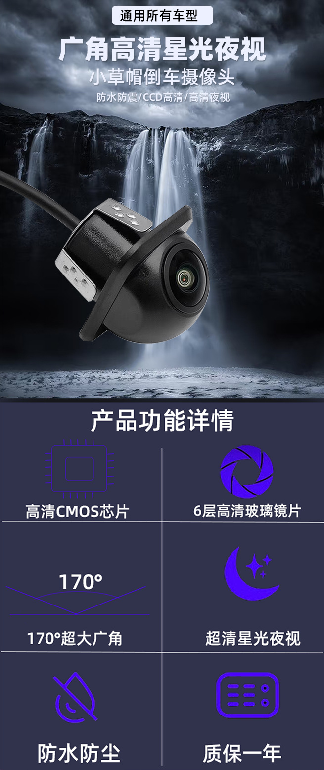 General Motors Ahd Small Straw Hat High-Definition Night Vision Wide-Angle Waterproof Night Vision Dynamic Trajectory Car Reversing Camera