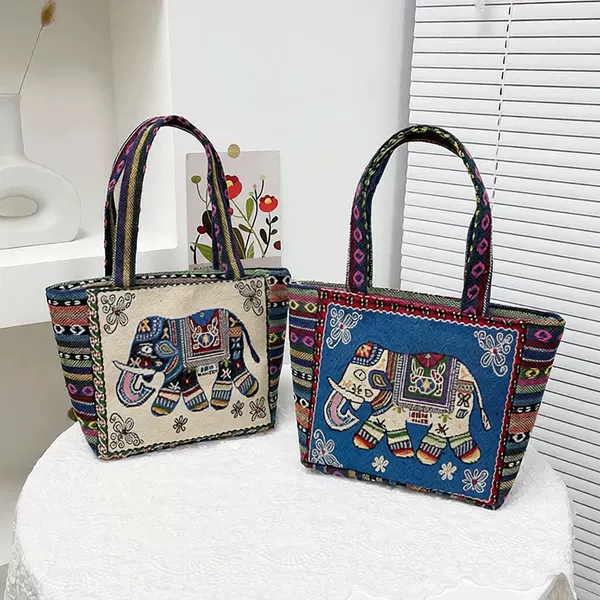 New embroidered work tote bag, student canvas tote bag, Chinese style bag, women's college handbag, ethnic minority style