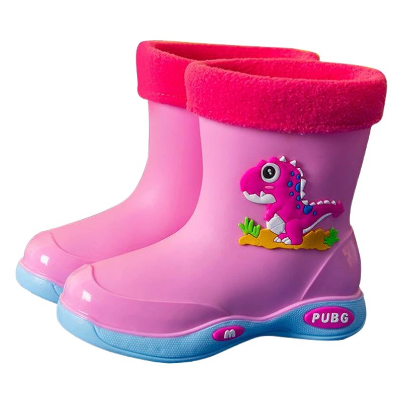 Детские непромокаемые сапоги для девочек, водонепроницаемые нескользящие дождевики на флисовой подкладке для малышей и мальчиков, утолщенные и теплые.