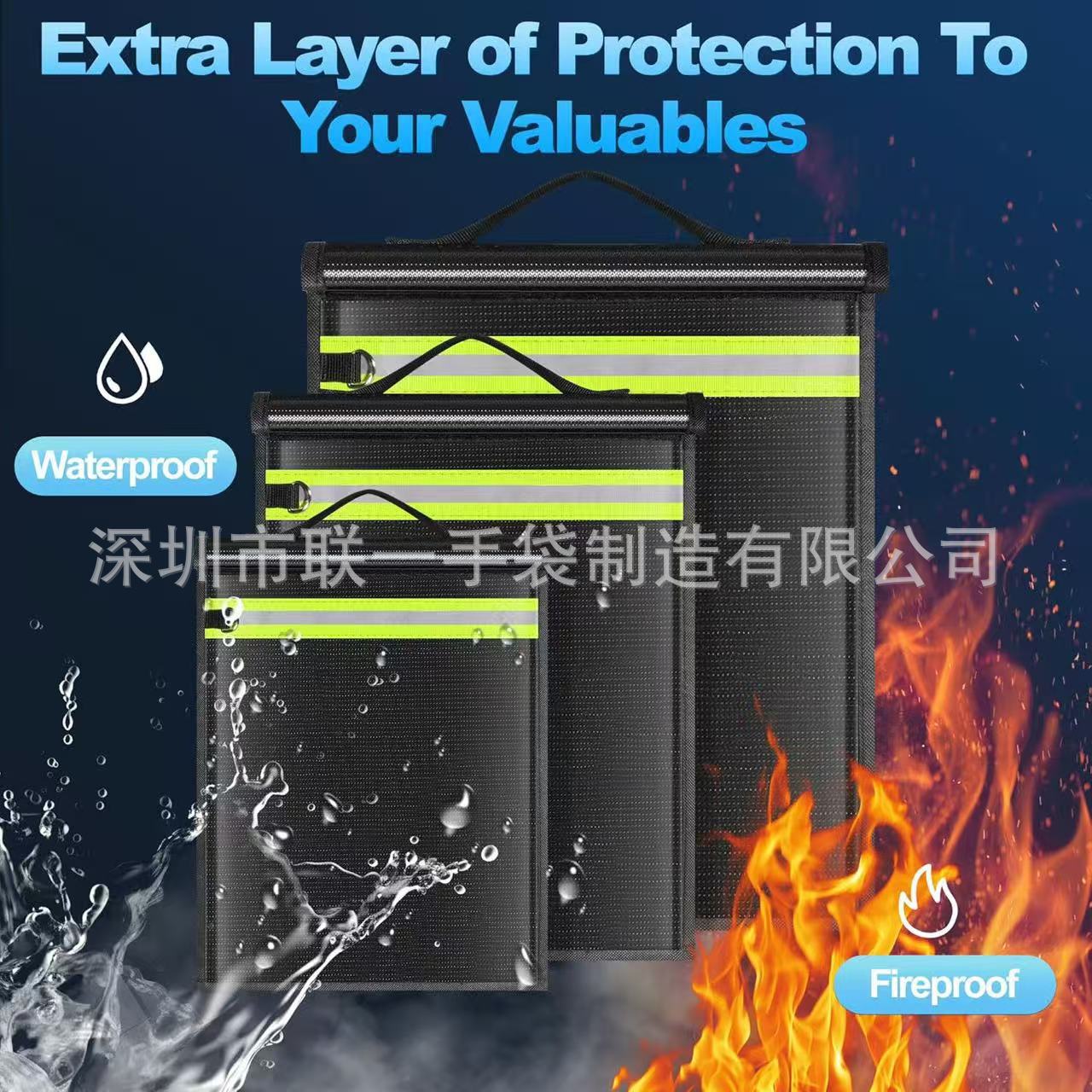 Popular Fireproof Signal Shielding Bag, Fiberglass Fireproof Document Bag, Waterproof Signal Shielding Bag in Black