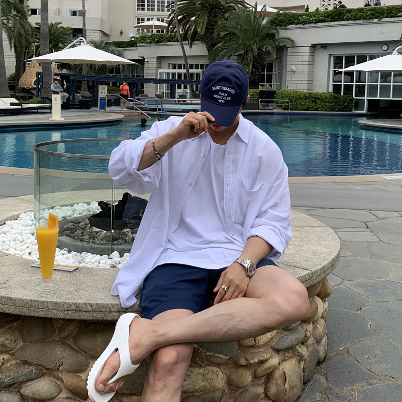 Asclo color sólido manga larga camisa de lino juventud estilo coreano alto sentido superior suelta verano delgada chaqueta