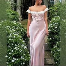 P206TEMU独立站外贸法式新款一字肩收腰系带优雅风日常晚宴连衣裙