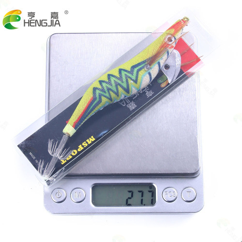 Hengjia New Luminous Wooden Shrimp Bait 20g 3.5# Squid Hook Luya Bait Luya Ice Silk Shrimp Hard Bait Wholesale