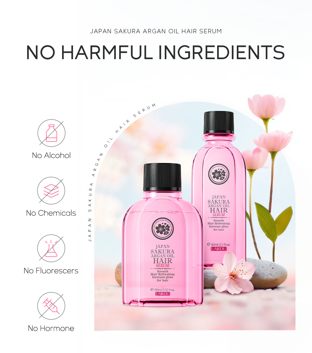 Óleo essencial de flor de cerejeira japonesa Laikou, 60ml, para cuidados com os cabelos, embalagem em inglês_voghion.com