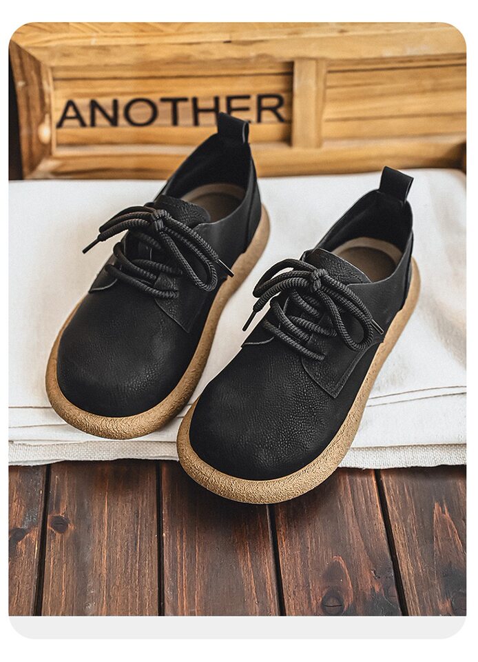 Giày da nam cổ thấp kiểu Martin phong cách retro, đế mềm chống thấm nước, form rộng cỡ lớn — Kaki, màu nâu, màu đen chi tiết 25