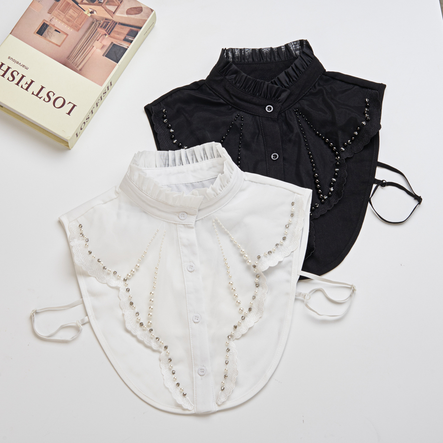 Factory Direct Sale Retro Lace Embroidery Breast Plate Hand-Stitched Pearl and Diamond False Collar