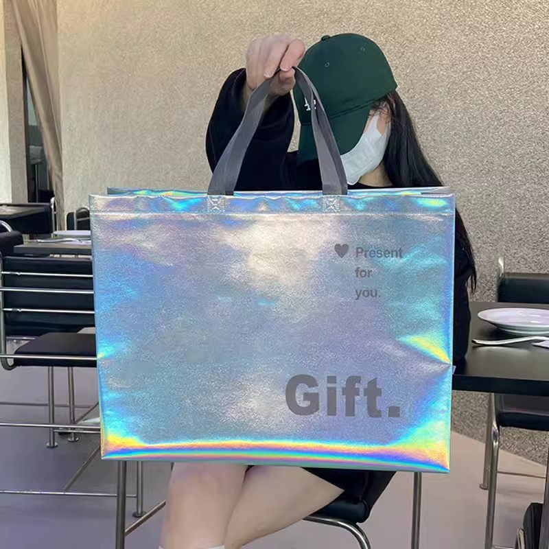 Silver Bag Clothing Store's Satchel Non-Woven Bag Large Capacity Laser Bag Souvenir Gift Bag Clothing Handbag