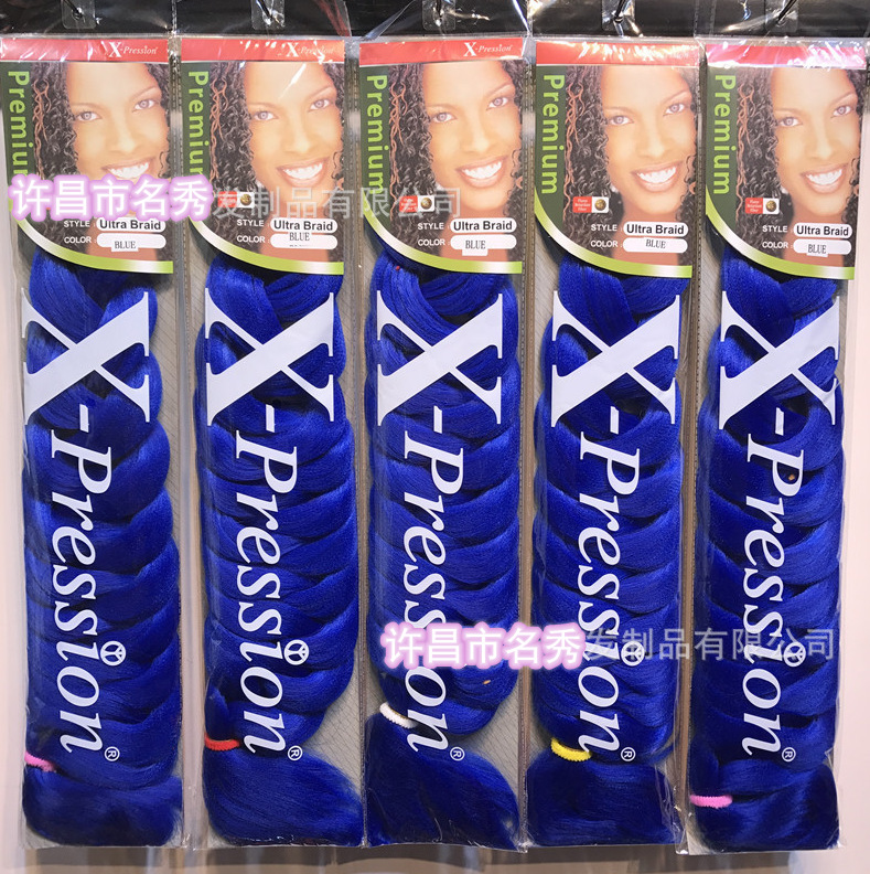 Color de comercio exterior peluca de trenza grande xpression negro africano peluca de trenza sucia fibra química trenza grande