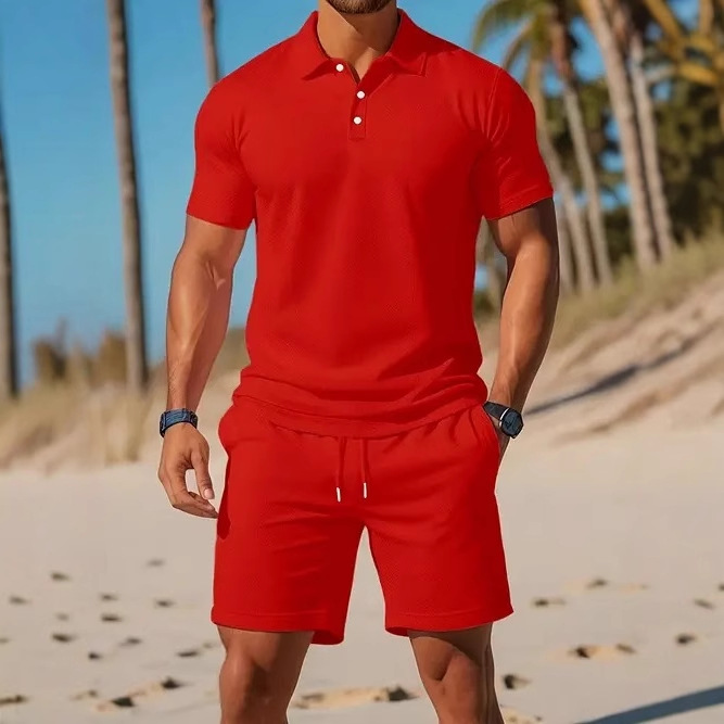 Alta calidad suelta 2025 nueva tendencia de moda salvaje de manga corta POLO pantalones cortos traje MB13 MA1