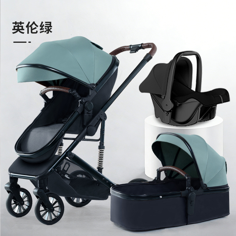 Personalizado alto paisaje cochecito de bebé se puede sentar y acostarse plegable cuatro estaciones cochecito de bebé universal cuatro ruedas antichoque coche bb