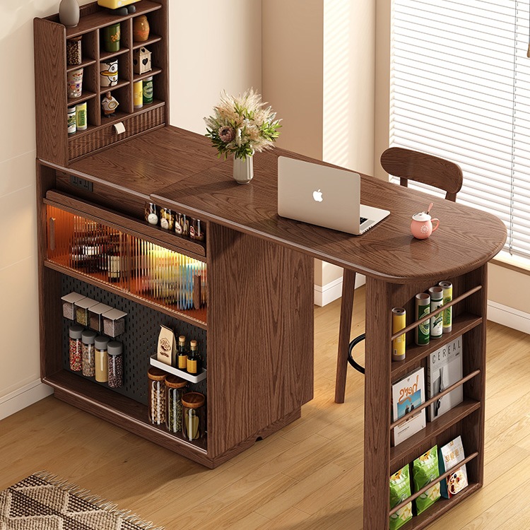 Solid Wood Dining Bar Table Home Balcony Leisure Retractable Small Apartment Partition Cabinet Narrow Island Sideboard Integrated