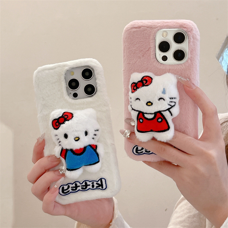 Autumn and winter rabbit fur for Apple 16promax mobile phone case anti-fall 15 cute full body KT stereo 14 Huawei P70