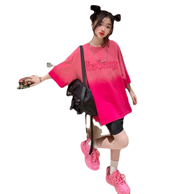 아동과 소녀 패션 반팔 인쇄 세트 세련된 그라디언트 티셔츠 안티 러닝 상어 바지 패션 2