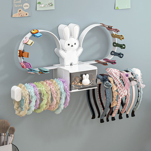 Cartoon Cute Hair Accessories Storage Rack Clothes Hook Storage Hole-Free Multi-Function Jewelry Storage Box Organization Shelf