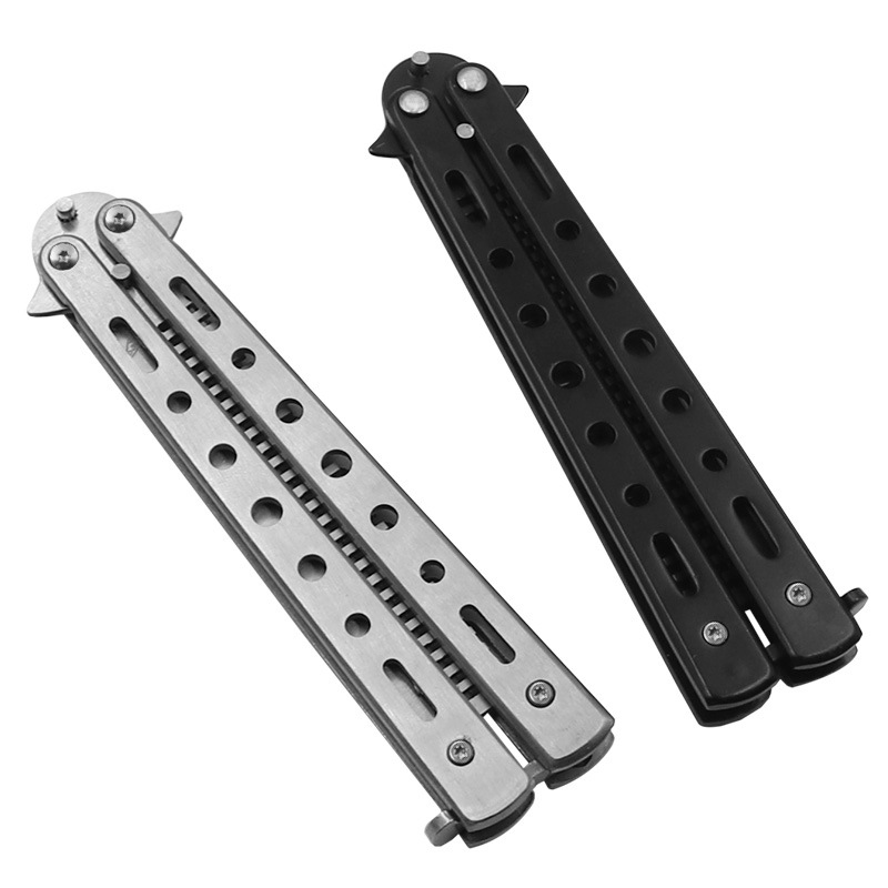 野营练习蝴蝶梳不锈钢户外练习可折叠梳子未开刃蝴蝶梳练习刀单尖