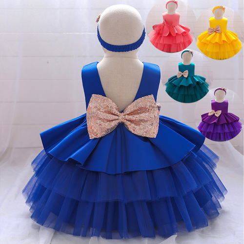 2024 New European and American Style Children's Flower Girl Cake Wedding Dress Kids' Formal Gown Princess Skirt Fashion Show Performance Girls' Dress