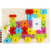 宝宝益智26/字母动物交通拼图 儿童早教英文启蒙认知拼板木制玩具