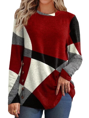  European and American Autumn/Winter Amazon Independent Station New Women's Clothing French Cashmere Contrast Color Print Long Sleeve T-Shirt Top
