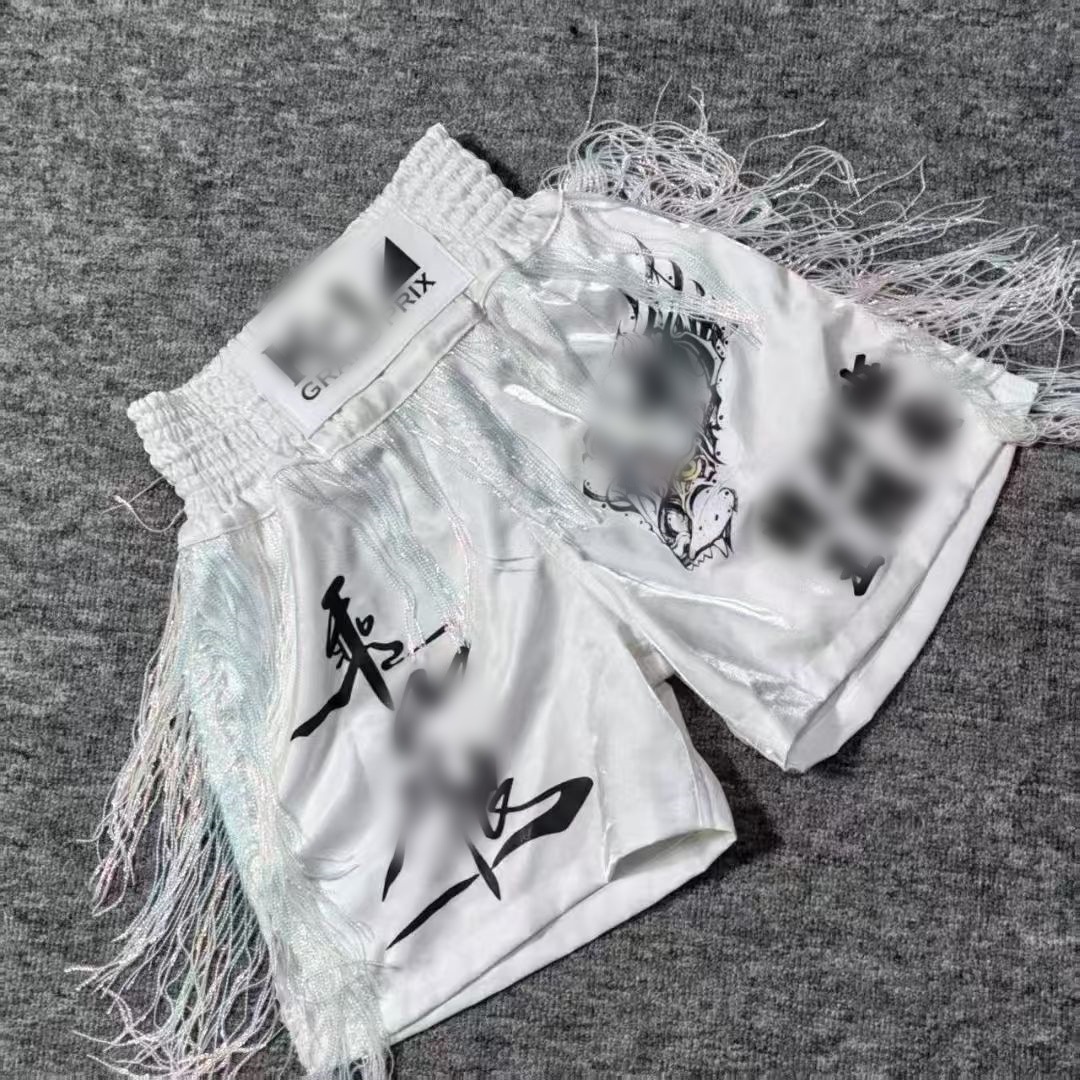 Muay Thai shorts for boxing and sparring training, men's and women's competition fighting pants, white sequined tassel Muay Thai pants