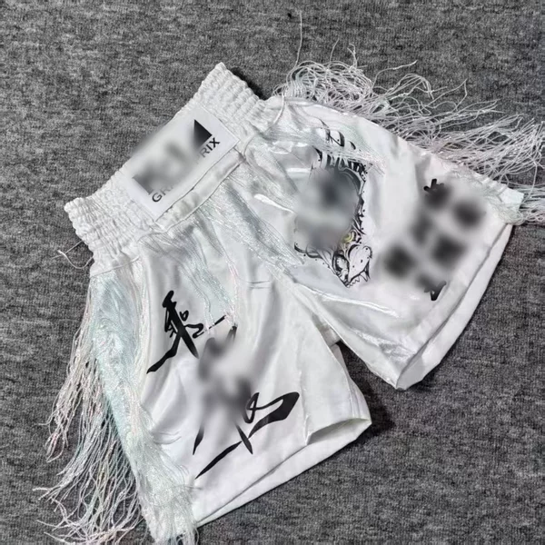 Muay Thai shorts for boxing and sparring training, men's and women's competition fighting pants, white sequined tassel Muay Thai pants