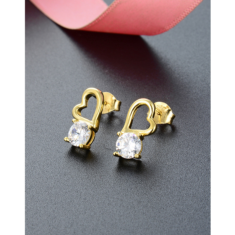 Diamante circón pendientes encantadores para las mujeres 925 plata esterlina nicho diseño temperamento transfronterizo pendientes melocotón corazón pendientes de plata