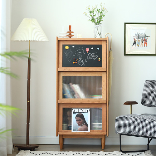 Nordic solid wood bookcase living room small apartment medieval cherry wood magazine cabinet floor-standing entrance cabinet multi-functional storage cabinet