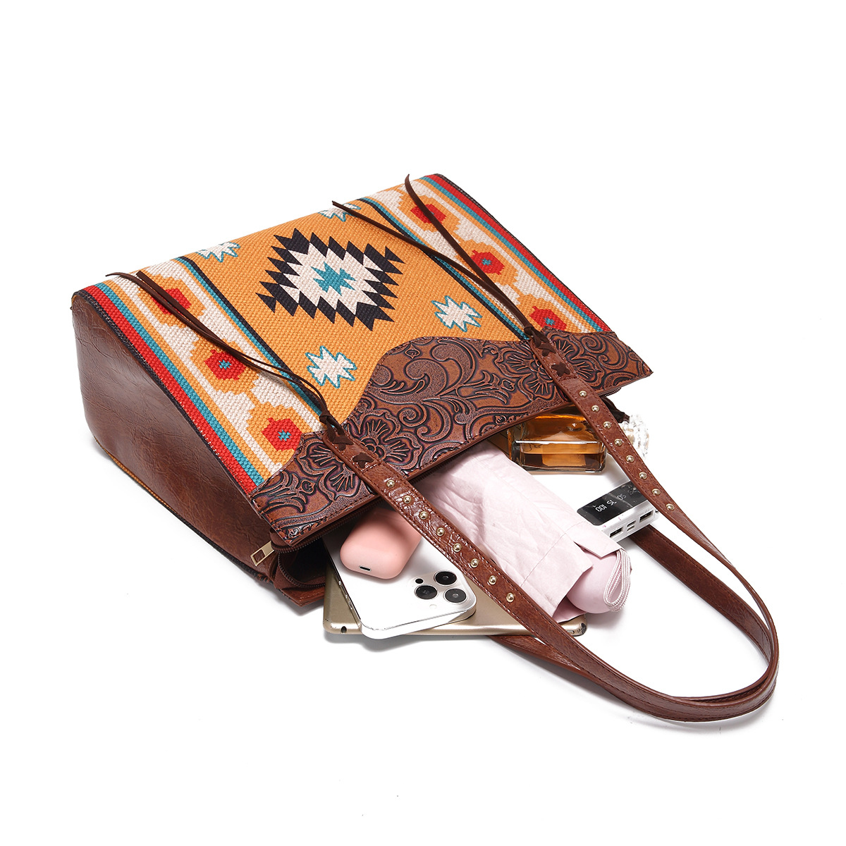 Western-Handtasche mit einer Schulter aus bedruckter Baumwolle und Leinen für Damen im Bohemian-Stil_voghion.com