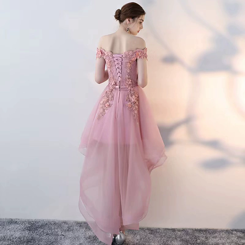 Sand evening dress, open shoulders, asymmetric cut