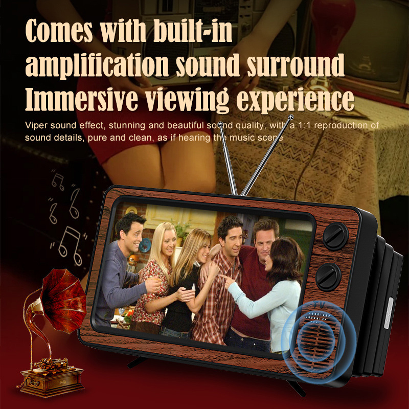 Cross-Border New Product Retro Mobile Phone Screen Amplifier Integrated Pull-Out Mobile Phone Amplifier Desktop Mobile Phone Holder