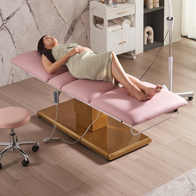 Nuevo Comercio exterior Cama de belleza eléctrica salón de belleza Cama de masaje de base dorada Cama facial de belleza médica Cama de tatuaje de pestañas