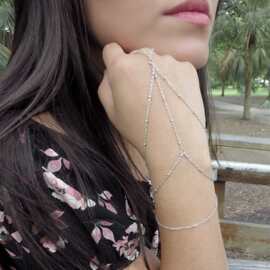 欧美新品 森系简约 街拍 铜珠链条连指手链手饰配饰饰品 女士