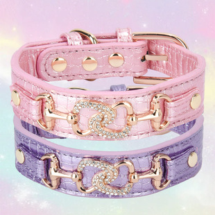 New Love Rhinestone Pet Collar Small and Medium-Sized Dog Collar Comfortable Leather Dog Leash Factory Direct Sale