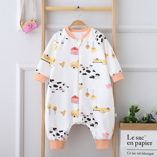 Baby Anti-Kick Sleeping Bag, Four-Season Children's One-Piece Pajamas, Infant Jumpsuit for Spring and Autumn, Unisex Split-Leg Double-Layer Thermal Wear